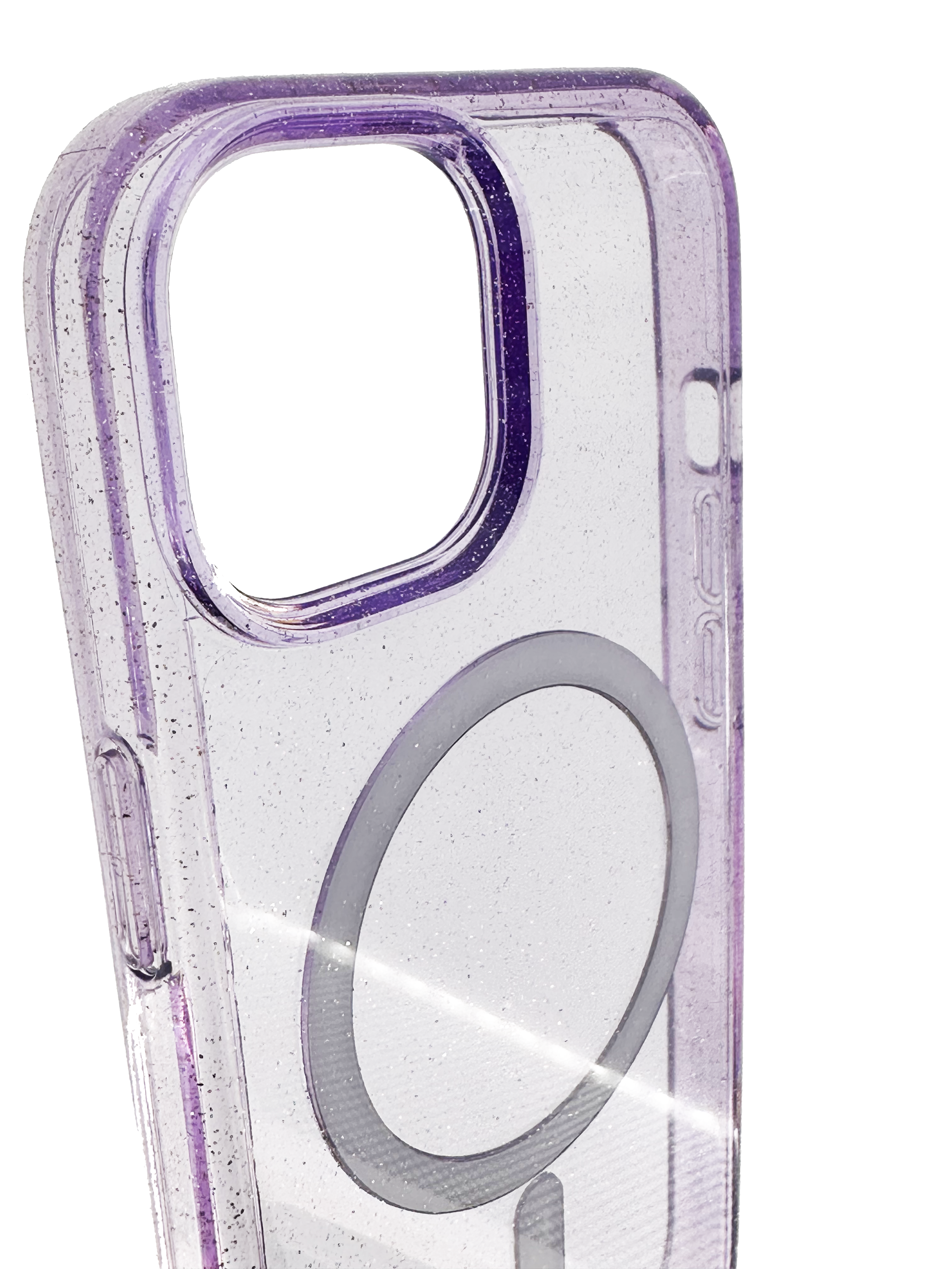 Cover Mag Safe trasparente lilla glitter