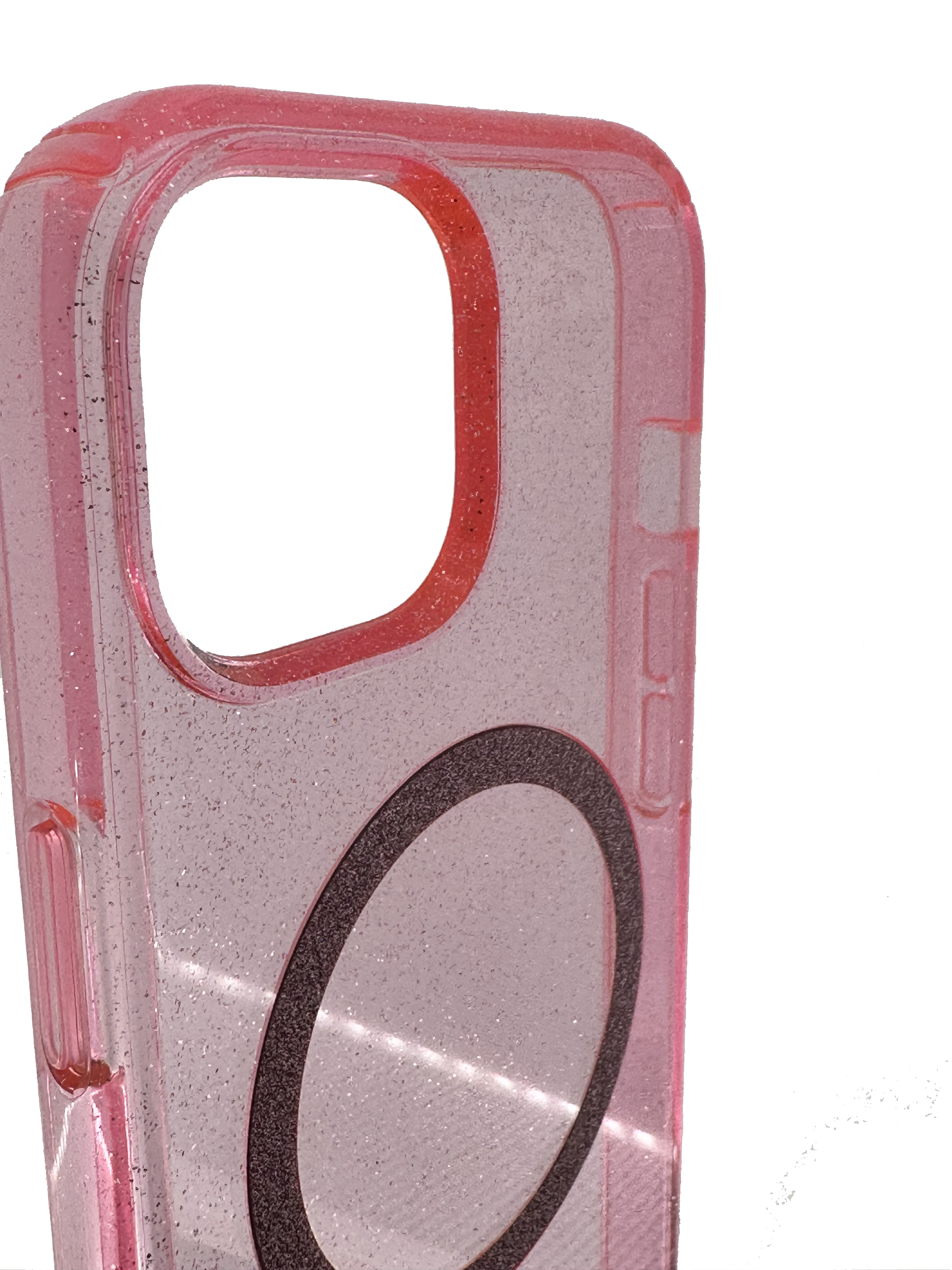 Cover Mag Safe trasparente rosa glitter