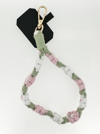 Bracciale porta telefono uncinetto verde rosa